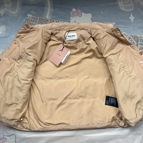 Miu Miu Suede-Trimmed Down Jacket With Lapel - Picture 6 of 8